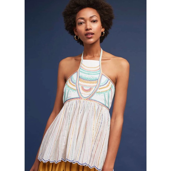 Anthropologie Tops - Anthropologie Floreat 0 Boho Multicolor Halter Top Asymmetrical Flowy Tank Top
